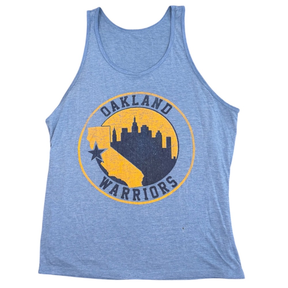 Oakland Warriors Tank Top Mens Large Blue Graphic Skyline California Basketball